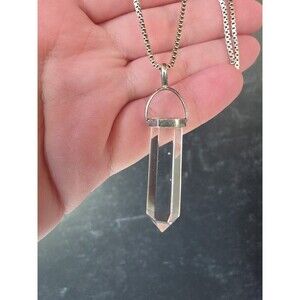 925 Sterling Silver Faux Crystal Pendant Necklace Vintage READ Description